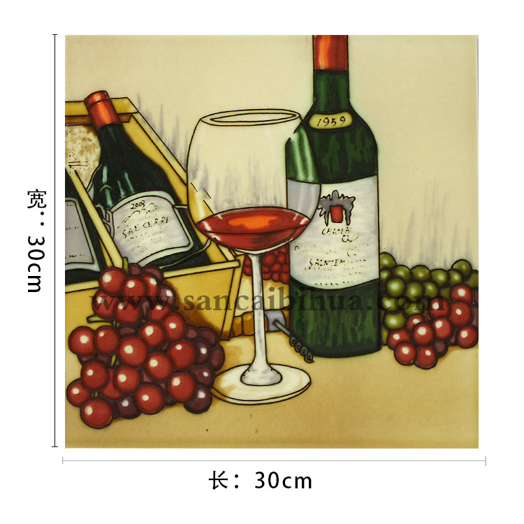 欧式红酒酒杯葡萄三彩壁画